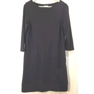 J Jill Black Ponte Shift Dress Women's Small Knit Stretch 3/4‎ Sleeve Pockets